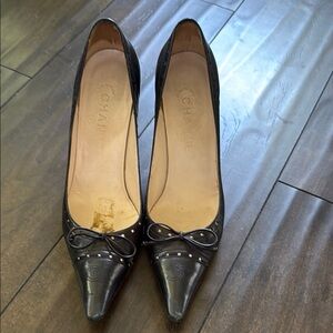 Chanel Black Leather CC embroidered pumps